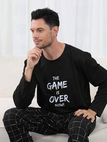 QIANNIANMA Herren Rundhals Langarm Pyjama Set, Frühling/Herbst Hausmode