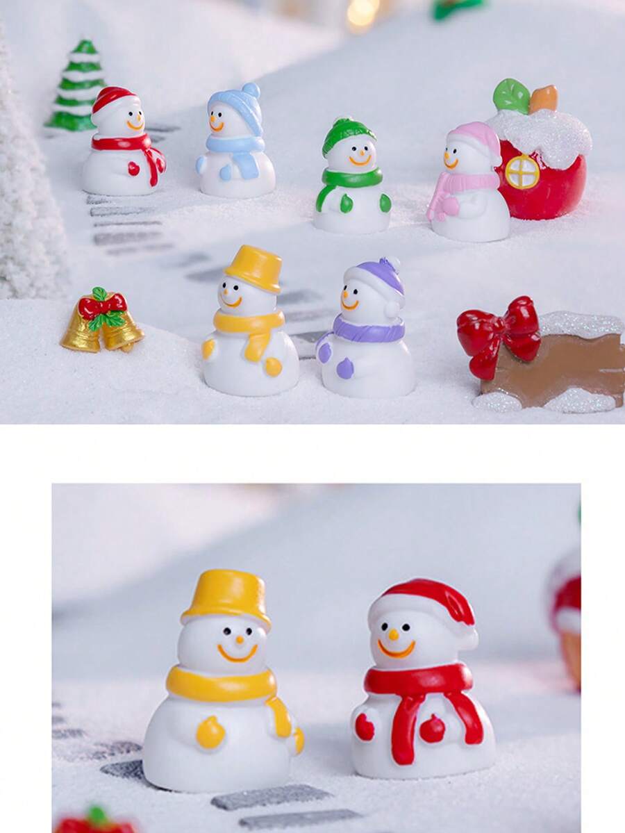 6 pièces Décorations de Noël, figurines mignonnes de bonhomme de neige avec écharpe - Convient pour les scènes enneigées miniatures, la décoration DIY, les accessoires de voiture, la décoration de bureau et de maison, les décorations de fête - Ornements en résine adorables
