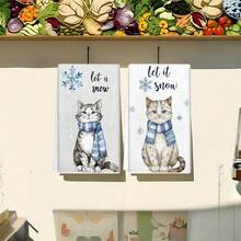 1 pièce/2 pièces/100 pièces Serviettes de cuisine et lavettes avec motif d'impression de chat de Noël, convient pour la décoration intérieure des restaurants, cuisines, salles de bain, décoration de fête, cadeaux de Noël