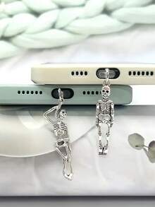 1pc Halloween Funny Skeleton Phone Dust Plug Charm