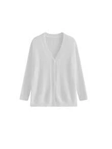 Autumn/Winter Mink Velvet V-Neck Knitted Cardigan Sweater For Women, Loose Oversized Casual Top - White - View 4