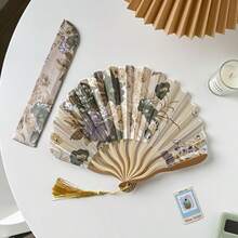 Folding Bamboo Hand Fan, Exquisite Handicrafts, Retro Chinese/Japanese Elegant Style, Pastoral Retro Style, Suitable For Photograph,Wedding, Music Festival, Dance, Party, Decor, Performance, Perfect Gift - 金色 - 查看 6