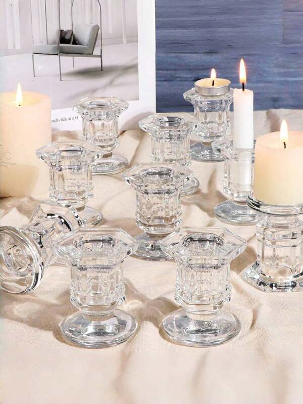 1/6 Stücke Kerzenhalter im Großpackung, Weihnachts-Kerzenhalter, Set mit 6 klaren Glas-Kerzenhaltern, verjüngte Glas-Kerzenhalter für Hochzeiten, Halloween, Weihnachten, Tisch-Mittelstücke, perfekte Herbst-Dekoration für Zuhause