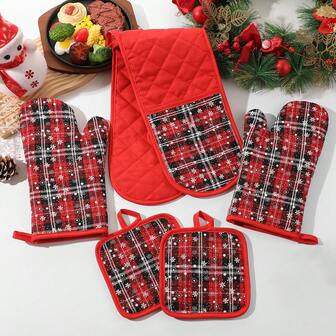 1 件套隔热垫套装、4 件套烤箱手套和隔热垫套装、5 件套隔热垫、烤箱手套、垫子套装、500°F 耐热超厚厨房烤箱手套、圣诞元素烤箱手套