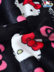 SANRIO 女士加绒睡衣套装，加厚长袖圆领上衣和长裤，柔软舒适休闲家居服套装，秋冬款 - 黑色 - 查看 8