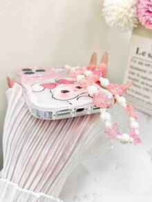 Ốp điện thoại chống rơi màu hồng bóng, chất liệu kem, viền lượn sóng, in hình chú heo và thỏ dễ thương, kèm phụ kiện vòng tay đính hạt thủ công. - Nhiều màu - Xem 8