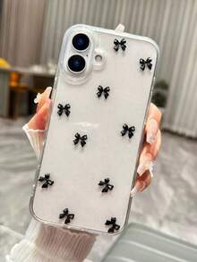 Funda de teléfono suave y transparente con lazo negro de TPU, lentejuelas y fondo de resina epoxi, compatible con iPhone 17/17Air/17Pro/17ProMax/16/15/14/13/12/11/X/XS/XR/Mini/Pro Max/Pro/Plus, regalo de primavera para cumpleaños o aniversario - Negro - Ver 4