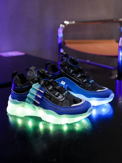 GUANGLAN 1双USB充电LED发光卡通鞋，7色闪烁，PU魔术贴，适合幼儿、小童、男孩、女孩，粉色，春秋季，休闲、运动、运动鞋，婴幼儿鞋