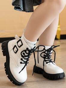 1 双儿童白色时尚简约女童靴 - 白色 - 查看 2