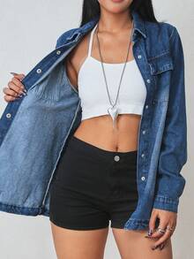 Women's Casual Loose Big Pocket Button Denim Jacket