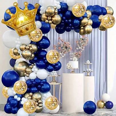 149 件皇家蓝和金色乳胶气球拱门花环套装，配有皇冠铝箔气球，非常适合婚礼、订婚、生日、毕业典礼、甜蜜庆典和圣诞节装饰