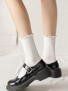 1 Pair/3 Pairs/6 Pairs Japanese Style Ruffle Socks, Cute Women Socks, Fresh Lace Trim Socks, Ruffle Decor Short Socks, White Ruffle Trim Casual Mid-Calf Socks - Multicolor - View 7