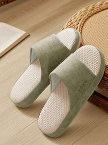 女士拖鞋 亚麻透气 不易沾尘 吸汗拖鞋 四季款式 居家拖鞋 - 綠色 - 查看 2
