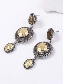 1 Pair Vintage Chic Luxury High-End Geometric Round Rhinestone Alloy Dangle Earrings For Women - Medieval style geometric shapes - View 7