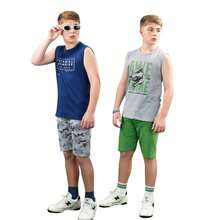 Kit 4 PEÇAS infantil para Meninos Verão –  2 Camisetas  Regata + 2 Bermudas - Multicolorido - Visão 3