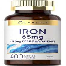 Carlyle Iron Ferrous Sulfate 325mg, 65 Mg | 400 Tablets | Non-GMO, Gluten Free, And Vegetarian Supplement | High Potency - Trắng - Xem 1