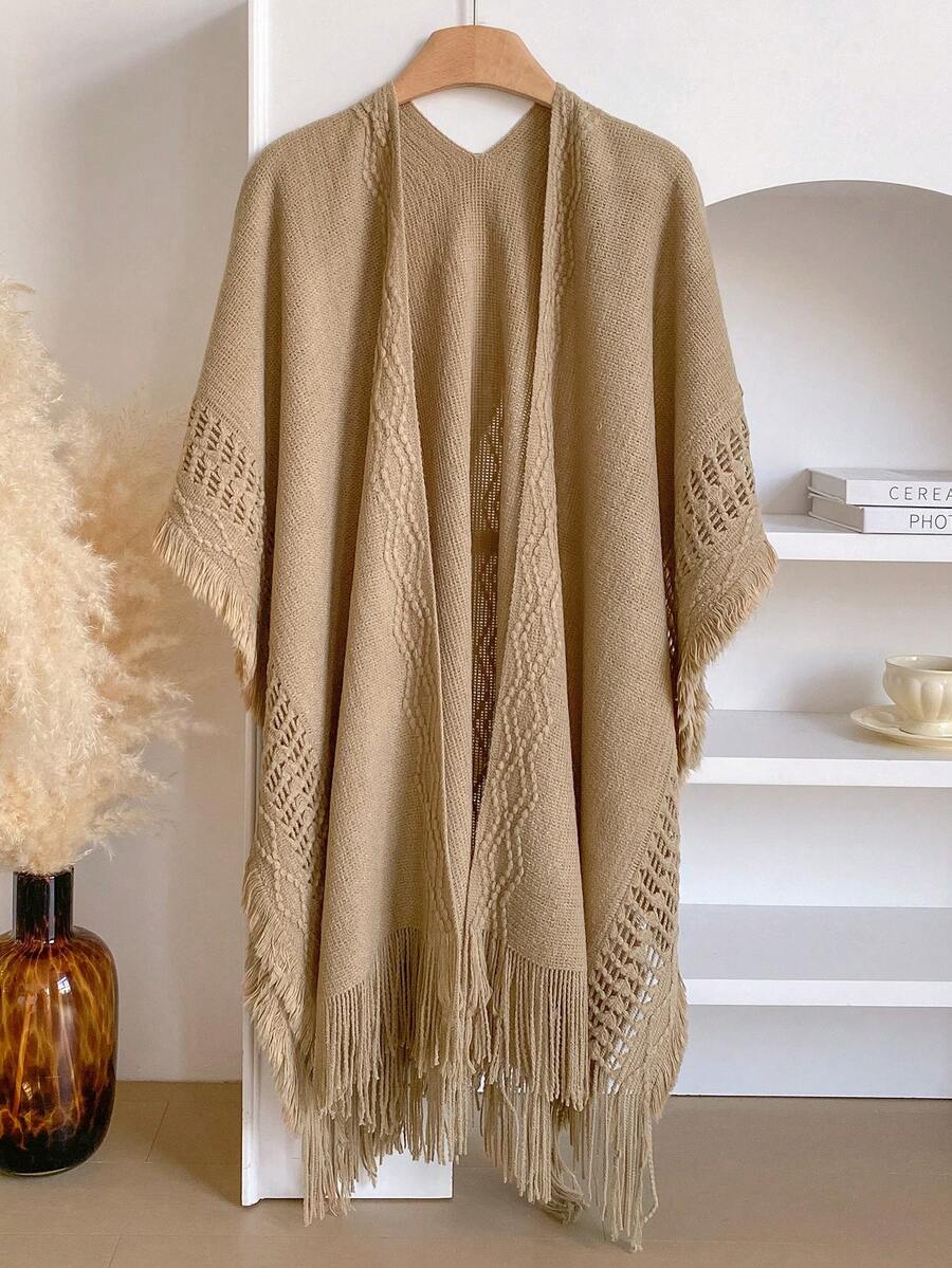 1pc Women's Knitted Abacus Warm Scarf Shawl, Suitable For Daily Use In Autumn/Winter For Dress - Khaki - View 1