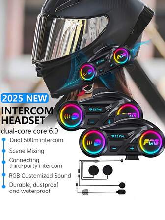 1/2 pièces Intercom sans fil pour moto, intercom sans fil 500m pour 2 personnes, batterie 1000mAh, conception de casque, étanche et annulation du bruit, conduite plus sûre, communication moto, audio haute qualité, intercom moto, meilleur cadeau pour Halloween et Noël