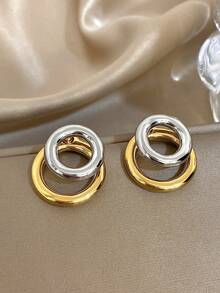 1 对简约耳钉，女士优雅环形耳钉，不锈钢耳环，适合日常派对珠宝、万圣节圣诞节礼物 - 彩色 - 查看 7