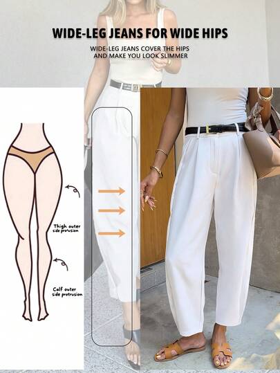 Damen Lässig einfarbige lose plissierte Laterne Haremshose, knöchellang, ohne Gürtel Weiß Frühling