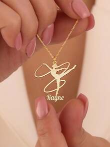 1件优雅不锈钢芭蕾舞者吊坠项链，可定制名字，简约艺术体操风格，日常佩戴配饰，四季皆宜，适合返校季、派对等场合。 - 彩色 - 查看 4