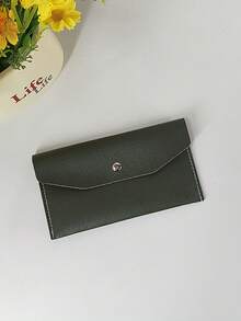 純色男女通用 PU 皮革鈔票錢包，可重複使用多功能卡夾，按扣式開合，多隔層設計 - 彩色 - 查看 13