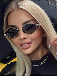2pcs Metal Frame Oval & Diamond ShapedRetro Fashion Glasses, Fashionable Design For Men & Women, Suitable For Everyday Wear, Traveling & Beach - Multicolor - View 5