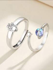 2pcs Happy Planet Astronaut Copper Couple Ornament, Holiday Gift - Silver - View 2