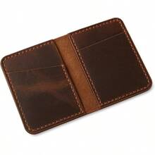 Cartera Plegable Vintage Tarjetero Organizador de Dinero Cartera Minimalista Para Hombres y Mujeres Piel Autntica Diseo Delgado Cartera Clsica Organizador Compacto Marrn - marrón - Ver 1