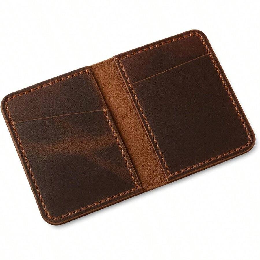 Cartera Plegable Vintage Tarjetero Organizador de Dinero Cartera Minimalista Para Hombres y Mujeres Piel Autntica Diseo Delgado Cartera Clsica Organizador Compacto Marrn - marrón - Ver 1