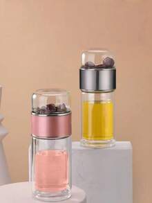 1个玻璃茶漏瓶，双层玻璃水瓶带过滤器，散装茶叶浸泡器，便携式泡茶器，硼硅玻璃材质，防漏，独立茶叶隔层，适用于冷热饮，旅行、办公、居家使用，成人健康礼品 - 彩色 - 查看 7