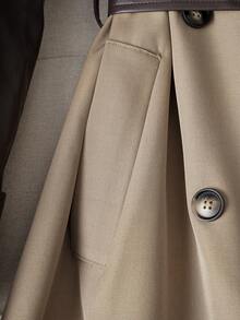 Women's Colorblock Double-Breasted Trench Coat With Contrast Pockets And Belt Spring - Coffee Brown - View 5