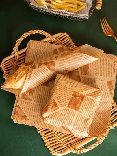 100pcs Sandwich Wrapping Paper, Kitchen Oil Absorbing Paper, Tray Liner Paper, Grease-Proof Packaging Paper, Bread Baking Mat Paper, Barbecue Oil-Proof Mat Paper, Waterproof And Oil-Proof Baking Tray Liner Paper, Dining Table Mat Paper, Baking Paper, Snack Pad Paper, Kitchen Accessories