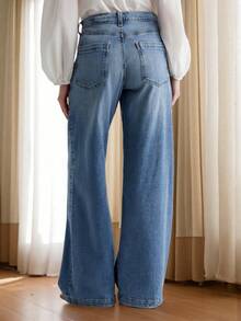 Women's New Loose Fit High Waist Flare Leg Light Blue Jeans, Casual Straight Leg Trousers, Suitable For Autumn/Winter