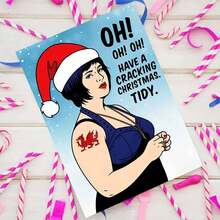 1pc Adult Funny Christmas Greeting Card - Envelope Style Wishes, Includes "Oh! Have Fun" Message, Clean Humorous Design, Welsh Flag Tattoo Cartoon Pattern & Snowflake Font - Holiday Greetings Suitable For Friends, Family, Colleagues - No Battery/Power/Paper Required