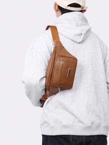 Men's Vintage Brown PU Leather Crossbody Bag, Large Capacity Casual Waist Pack With Adjustable Strap