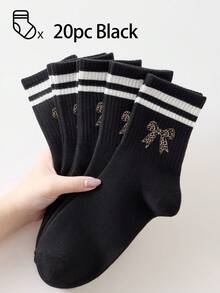 40/30/24/20/10/8/6/4/2件裝中性舒適運動襪，適合訓練/秋冬，女款長襪，抗菌，黑色/白色 - 彩色 - 查看 18