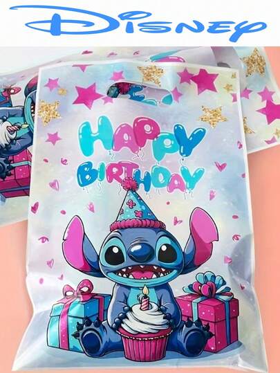 20 pezzi Sacchetti regalo per feste in plastica, blu con motivo Stitch, rosa con motivo angelo, sacchetti regalo per feste di compleanno, decorazioni