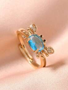 Exquisite Adjustable Mini Crab Shaped Ring, Designed Specifically For Women, Cute Retro Summer Beach Style, Inlaid With Moonstones, Presenting A Light Blue Animal Pattern, Suitable For Daily Wear And Party Occasions, Is An Ideal Gift For Friends - Màu xanh lam - Xem 9