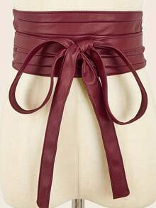 1 件优雅女士系带腰带，勃艮第 PU 复古百搭领带蝴蝶结腰带，适合礼服、派对、休闲外出、音乐节、节日晚会、万圣节、感恩节、圣诞节万圣节服装