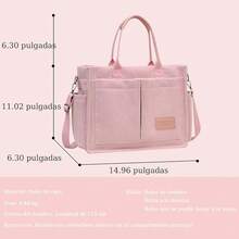 Bolsas de Pana Tote para Mujeres Bolsa de Mano Bolso Tote Bolsas Bandolera Gran Capacidad Bolsa Crossbody con Cremallera para Libros, Idónea para el Trabajo, Viajes, para la Universidad - Rosa - Ver 4