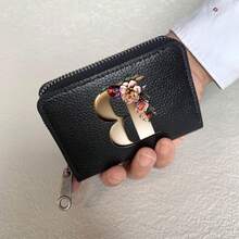 Portafoglio in pelle PU con stampa a lettere, cerniera a fisarmonica, porta carte di credito, portafoglio da uomo, regalo per uomo e donna, portafoglio da donna, portafoglio da uomo, porta carte di credito, portamonete, mini portafoglio, portafoglio - nero - Visualizzare 7