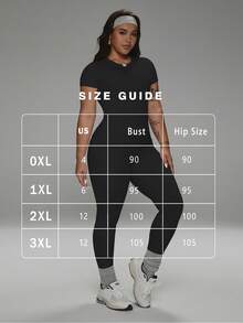 FWH Comfortable All-Day Set, Includes Waist Cincher Belt, Versatile Outfit, Comfortable Yet Fashionable Athleisure Essential Set, Loungewear Set, High-Waist Yoga Pants Set, Plus Size Activewear, Tummy Control Leggings Set, Crew Neck T-Shirt And High-Waist Yoga Leggings (Plus Size Women), Stretchy Casual 2-Piece Pajama Set Black Summer - 黑色 - 查看 3