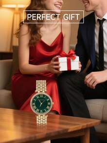 Anne Klein 女士金色石英手链腕表，亮绿色表盘，防水，奢华表壳，复古时尚女士腕表 - 金色2 - 查看 7