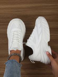 女式厚底厚底运动鞋，透气网眼增高休闲轻便运动鞋，多功能厚底运动鞋 - 白色 - 查看 2