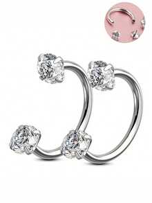 2Pcs Of C Type Zirconia Set Nose Rings Lip Rings Horseshoe Rings Nose Septum Earrings 16G Stainless Steel Pierced Jewelry Suitable For Daily Wear