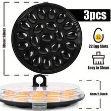 SHINDEL 3PCS Deviled Egg Carriers For Kitchen, Black Plastic Round Egg Platters With Lid, 11.8Inch Portable Egg Tray With 66 Slots, For Large Capacity Kitchen Supplies For Valentine's Day, Birthday Party, Family Gatherings, Wedding, Kitchen, Easter, Camping - Black - View 2