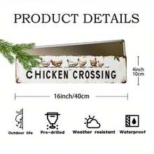 [4x16 Inch Metal Sign] Rustic Black & White Humorous Chicken Crossing - Garden Yard Fence Decor,  Accessory - Multicolor - View 5