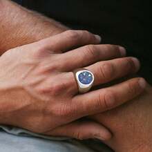 1 pieza Anillo unisex simple de acero inoxidable y lapislázuli - Azul - Ver 9