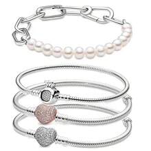 925纯银珍珠系列蛇骨手链，适合原创DIY手链，女士生日婚礼时尚珠宝礼物 - 銀色 - 查看 7